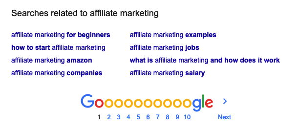 Keyword research for affiliate marketing using Google's searches related to