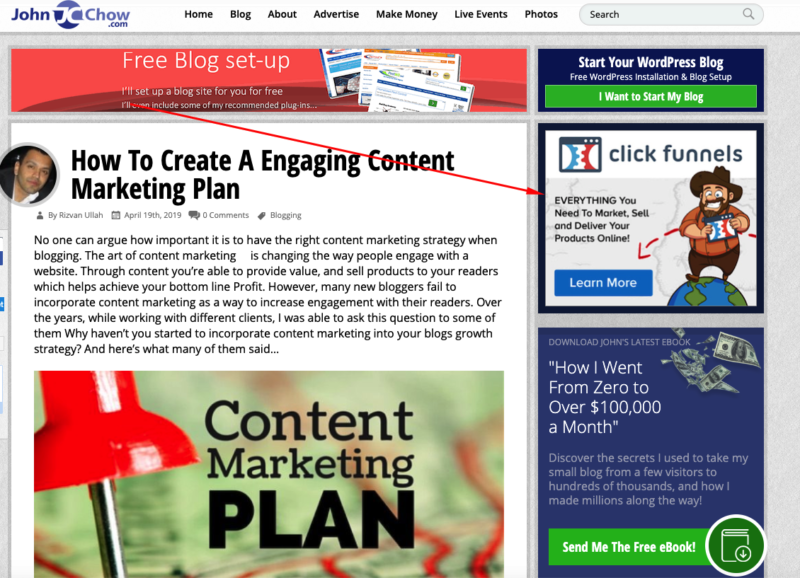 Example of using banner ads on an affiliate website