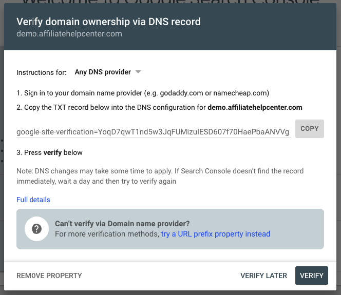 How to verify domain ownership in Google Search Console to do SEO for affiliate marketing