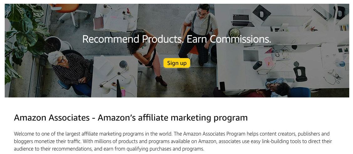 Amazon Associates home page June 2022