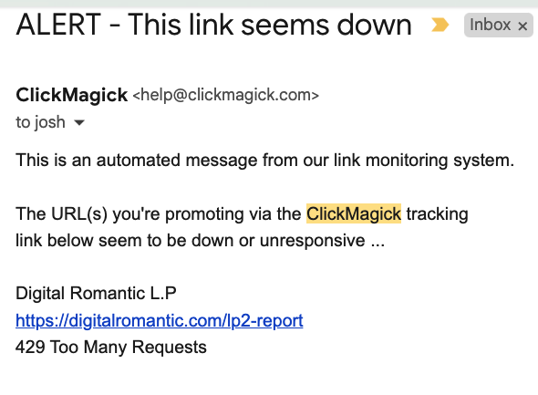 link monitoring system in clickmagick