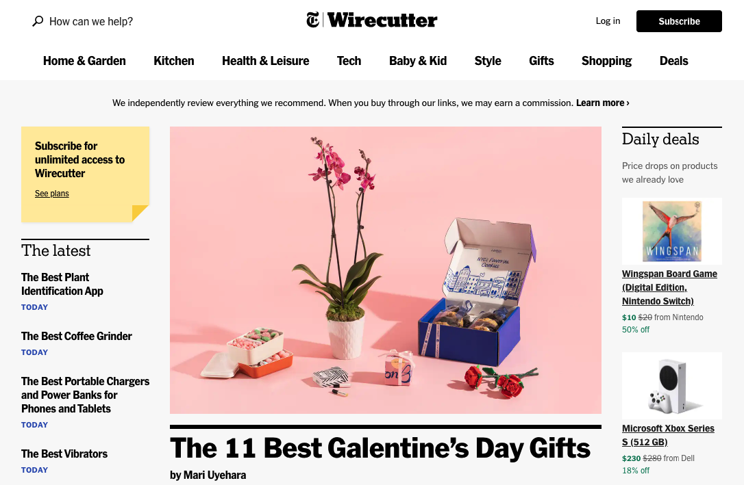 wirecutter - example of an affiliate marketing website